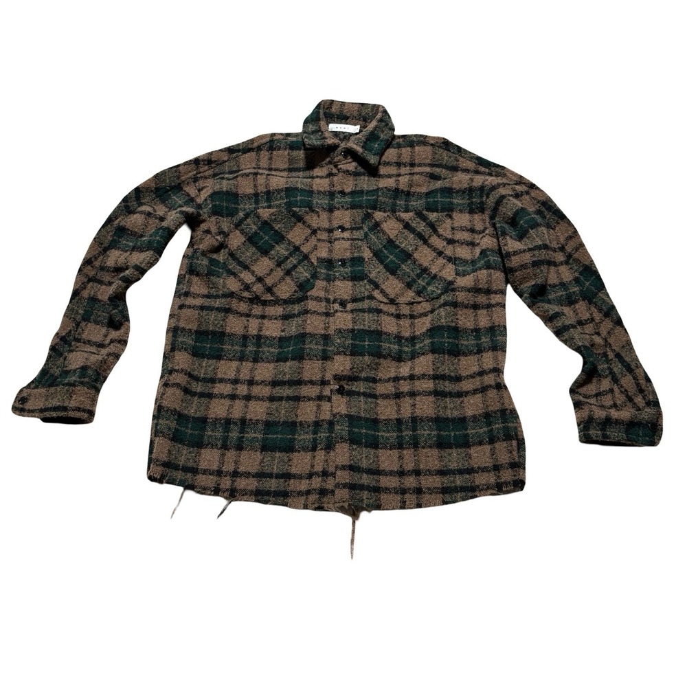 mnml Men's Woven Flannel Shirt Raw Hem Heavyweight Size Medium 24 x 30